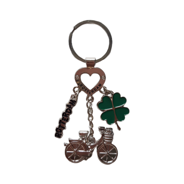 Afbeelding van Rotterdamse sleutelhanger bedels fiets klaver 