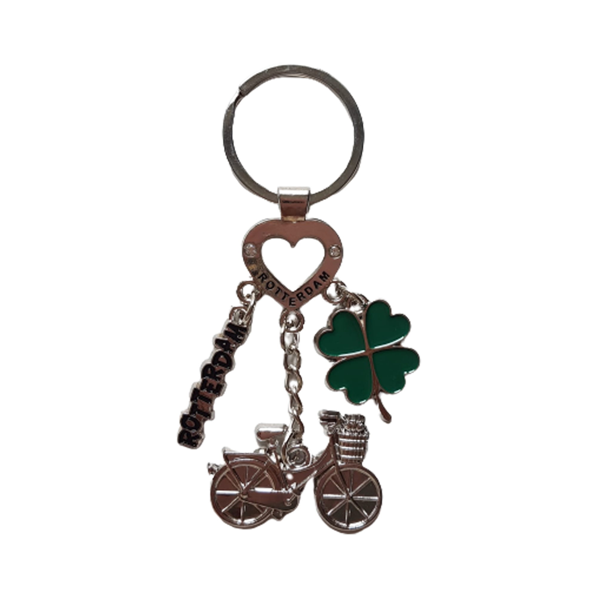 Afbeelding van Rotterdamse sleutelhanger bedels fiets klaver 