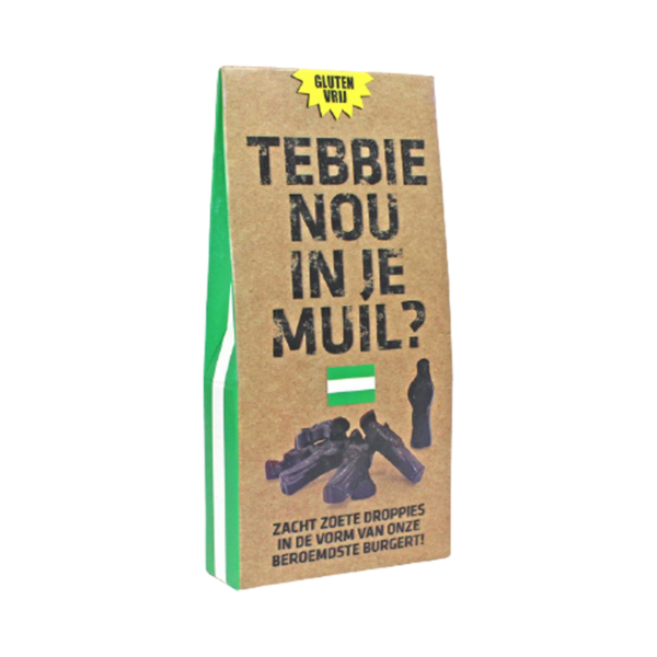 Afbeelding van staverpakking "tebbie nou in je muil" drop