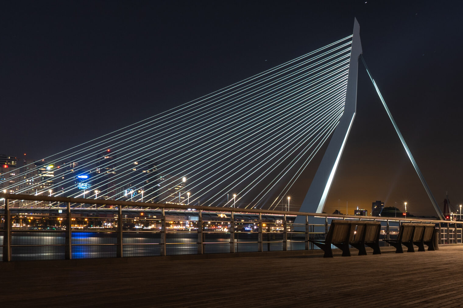 Afbeelding foto Erasmusbrug bij nacht