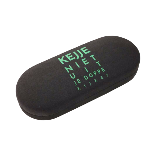 Afbeelding van de  brillenkoker "Kejje niet uit je doppe kijken" Groen