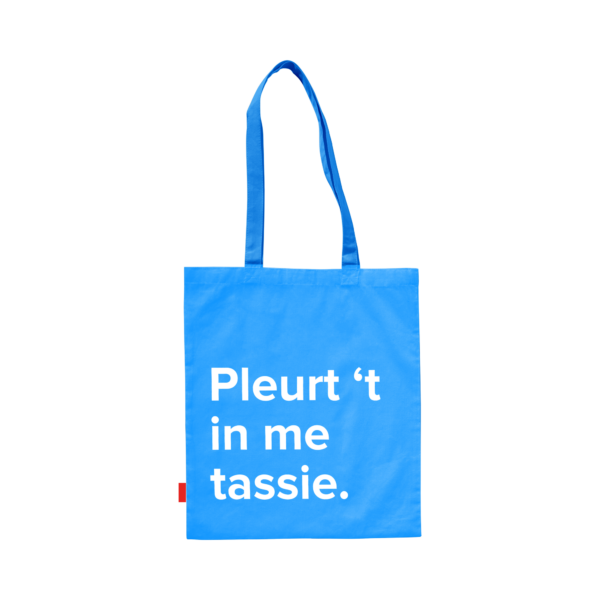 Afbeelding "Pleurt 't in me tassie" blauw 