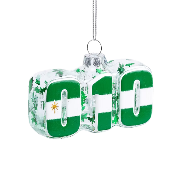 Afbeelding van kerstbal 010 groen witte kleuren