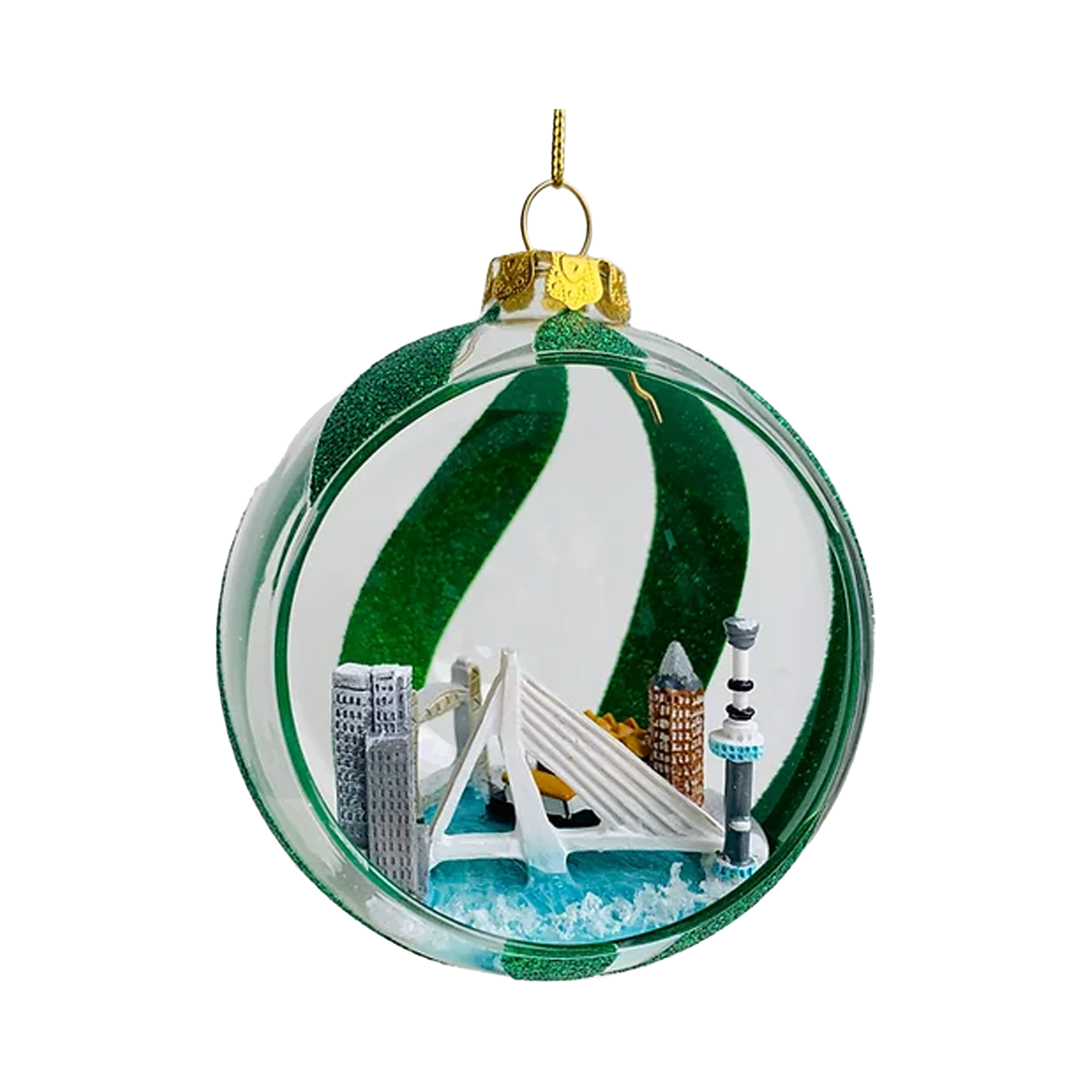 Afbeelding van de open Rotterdamse kerstbal Skyline